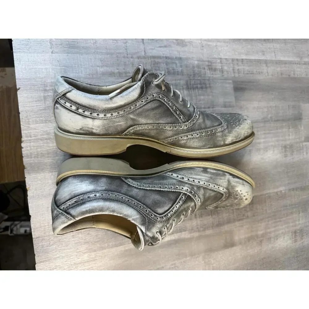 Ecco Tour Hybrid Wingtip Golf Shoes Men 43 EU 9-9.5 US Silver Leather Hydromax‎